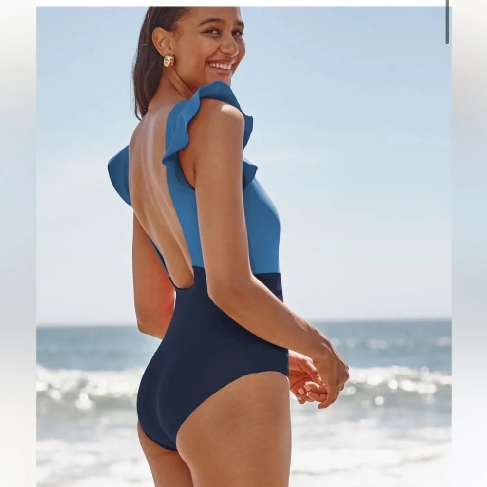 Summersalt Ruffle Backflip Swimsuit One Piece Navy Blue Size 12
